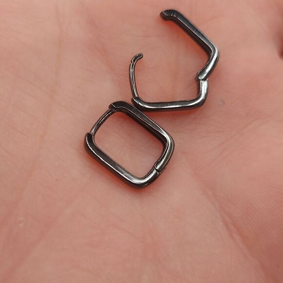 Gunmetal 925 Sterling Silver Rectangle Huggies Earrings - Picture 4 of 10